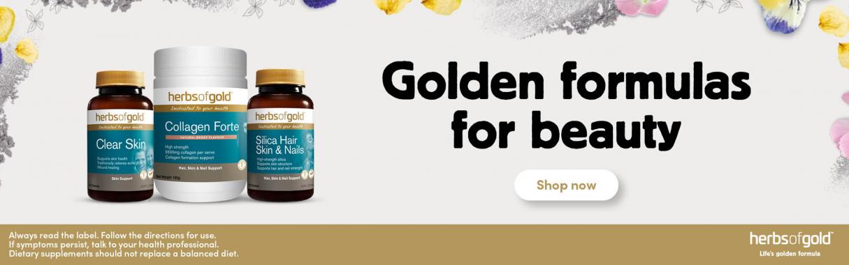 Home Line banner: Herbs of Gold Golden formulas for beauty