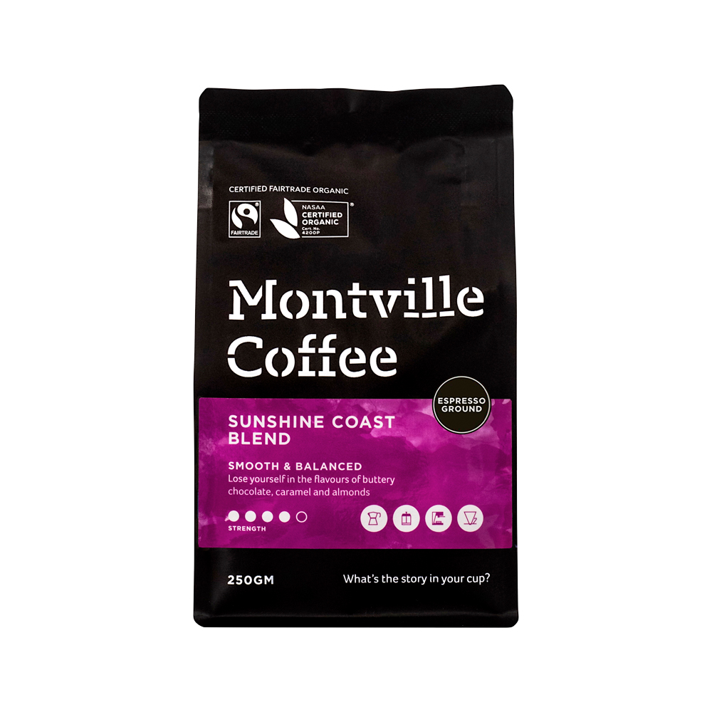 Montville Coffee Org Sun Coast Blend Espresso Grind 250g